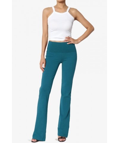 Women's Basic Foldover Waistband Comfy Stretch Cotton Boot Cut Lounge Yoga Pants Teal $13.91 Activewear