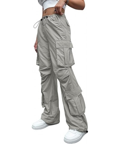 Women's Drawstring High Waist Cargo Pants Sweatpants with Pocket Light Grey $24.18 Activewear