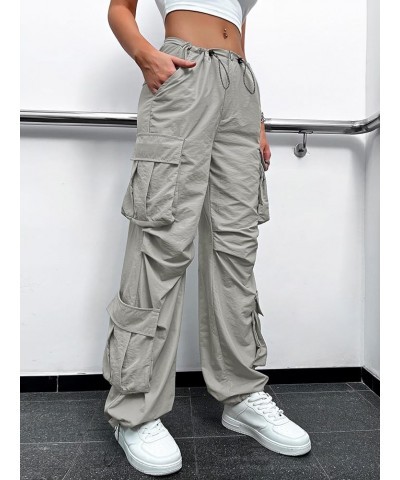 Women's Drawstring High Waist Cargo Pants Sweatpants with Pocket Light Grey $24.18 Activewear