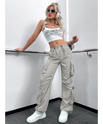 Women's Drawstring High Waist Cargo Pants Sweatpants with Pocket Light Grey $24.18 Activewear