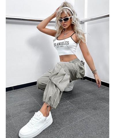 Women's Drawstring High Waist Cargo Pants Sweatpants with Pocket Light Grey $24.18 Activewear