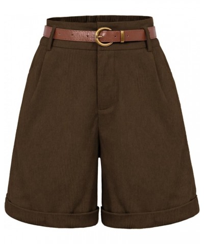 Women Bermuda Shorts Elastic Waist Wide Leg Shorts with Pockets & Belts Dark Brown 837 $13.34 Activewear