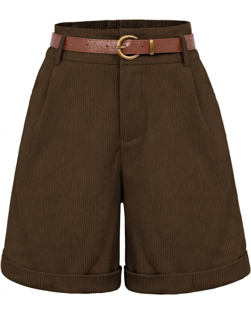 Women Bermuda Shorts Elastic Waist Wide Leg Shorts with Pockets & Belts Dark Brown 837 $13.34 Activewear