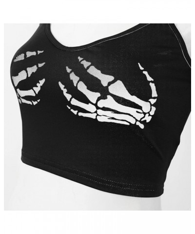 Girlzlwalk Women's Cami Crop Top - Ladies Skeleton Skull Hand Print Sports Bra Sleeveless Spaghetti Strap Tank Top Size S-XXL...