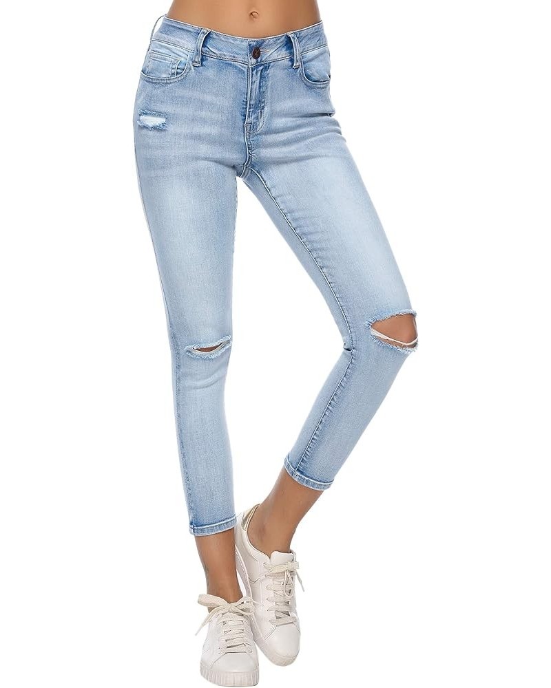 Women's Ripped Boyfriend Jeans Stretch Distressed Jeans Capri Mom Jean with Hole 7297-lightblue $25.19 Jeans