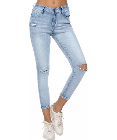 Women's Ripped Boyfriend Jeans Stretch Distressed Jeans Capri Mom Jean with Hole 7297-lightblue $25.19 Jeans