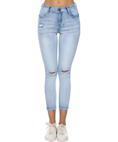 Women's Ripped Boyfriend Jeans Stretch Distressed Jeans Capri Mom Jean with Hole 7297-lightblue $25.19 Jeans