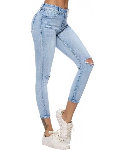 Women's Ripped Boyfriend Jeans Stretch Distressed Jeans Capri Mom Jean with Hole 7297-lightblue $25.19 Jeans