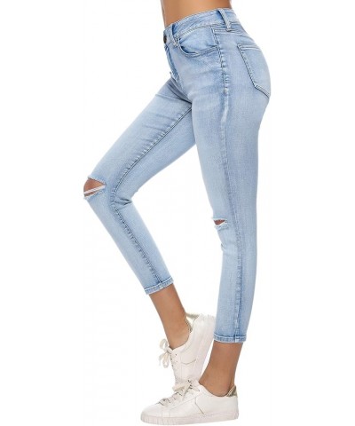 Women's Ripped Boyfriend Jeans Stretch Distressed Jeans Capri Mom Jean with Hole 7297-lightblue $25.19 Jeans