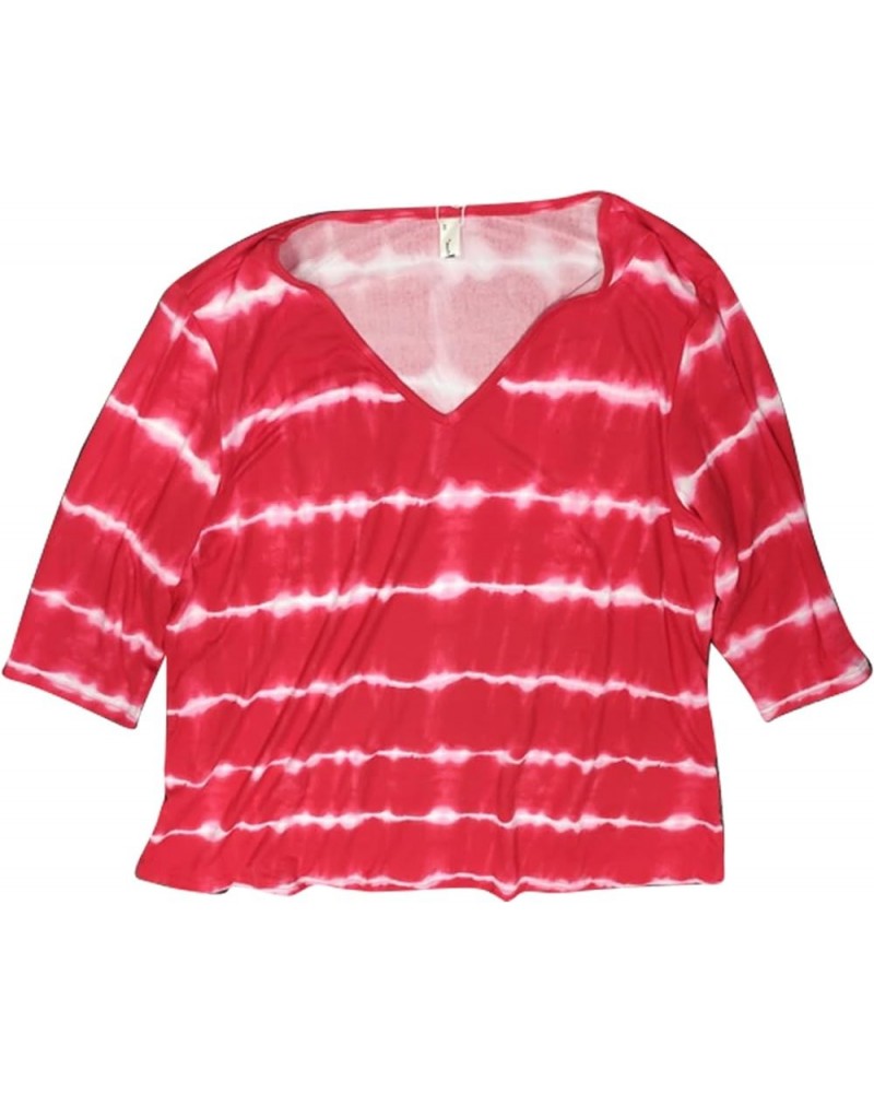 Plus Size T Shirt for Women 3/4 Sleeve Loose Casual Blouse Striped Tie Dye Print Tops Red $15.30 Blouses