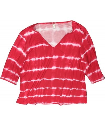 Plus Size T Shirt for Women 3/4 Sleeve Loose Casual Blouse Striped Tie Dye Print Tops Red $15.30 Blouses